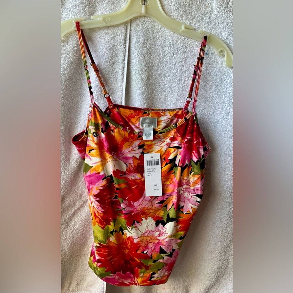 Chico's Vibrant Pink and Orange Floral Camisole - Picture 3 of 9
